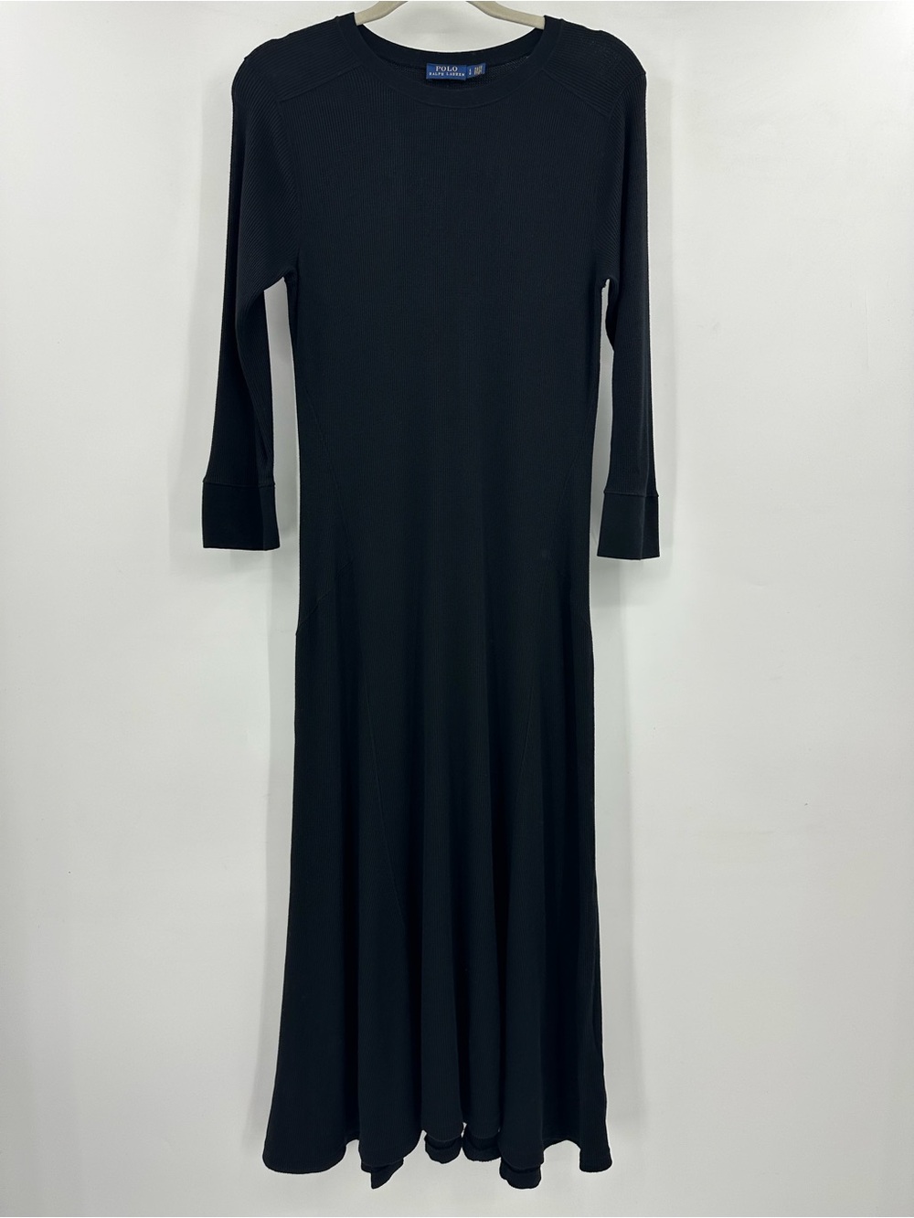 Polo by Ralph Lauren Black Long Sleeve Knit Maxi Dress with Crew Neck